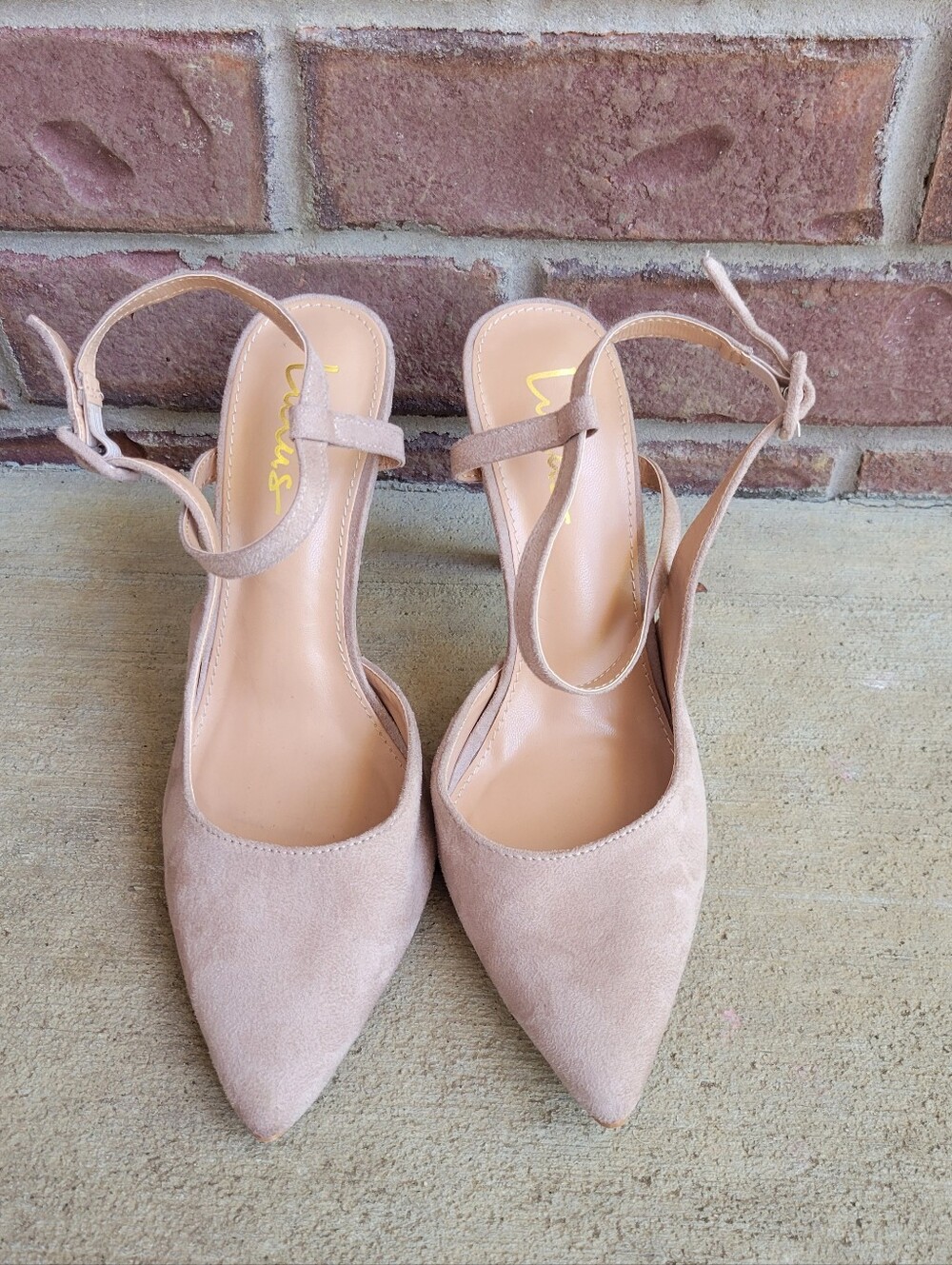 Lulus Taupe Suede Heels Pointed Toe Ankle Strap Pumps Womens 6.5 Wedding Neutral - Picture 2 of 7